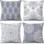 Coliuso Decorative Throw Pillow Covers 16x16 Set of 4, Gray and White Modern Simple Square Pillow Case Cushion Cover for Sofa Couch Farmhouse Outdoor Living Room (Gray and White, 16"x16")