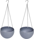 Hanging Basket Plastic Flower Pot Round Resin Garden Hanging Planter for Indoor Outdoor Plants 2 Pack Grey