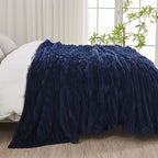 NEWCOSPLAY Super Soft King Blanket Dark Navy Premium Silky Flannel Fleece 3D Ribbed Jacquard Lightweight Bed Blanket All Season Use (Dark Navy Ribbed, King(90"x110"))