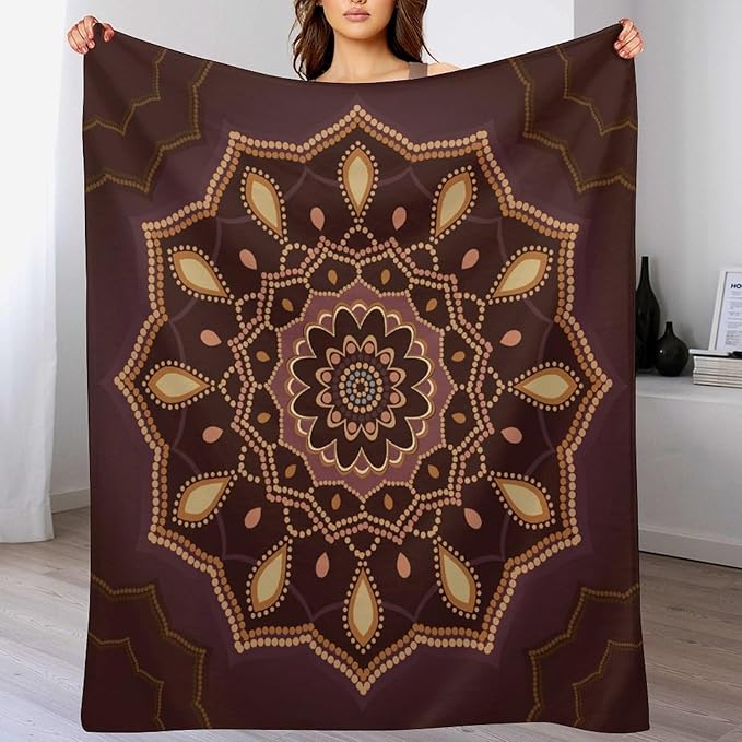 Mandala Throw Blanket Indian Hippie Bohemian Art Floral Texture Ornamental Pattern Blanket for Sofa Bed Couch Chair Or Dorm 40"x50"