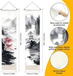 AOHMPT Pack of 2 Long Vertical Tapestry,Nature Landscape Tapestry with Serene Mountain River, Moon & Sun Motifs,Traditional Ink Painting Wall Art,Zen Aesthetic Wall Hanging for Living Room Bedroom Decor 13" W x 51" H"