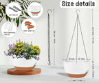 2 Pack 12 Inch Self Watering Hanging Planters for Indoor Plants, Large White Brown Plastic Hanging Pots with Chains for Outdoor Patio Garden Home Decor White Brown