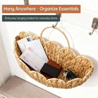 Wicker Hanging Basket,Scalloped Wall Basket for Organizing & Decor,Woven Water Hyacinth Hanging Wall Baskets for Flower,Mail,Stuffed Animals,Hanging Storage Baskets for Wall,Door,Nursery