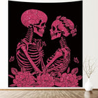 KJHL The Lovers Skull Tapestry Wall Hanging 59ʺ x 51ʺ Pink Halloween Gothic Vertical Skeleton Tapestries Aesthetic for Bedroom Living Room Decor