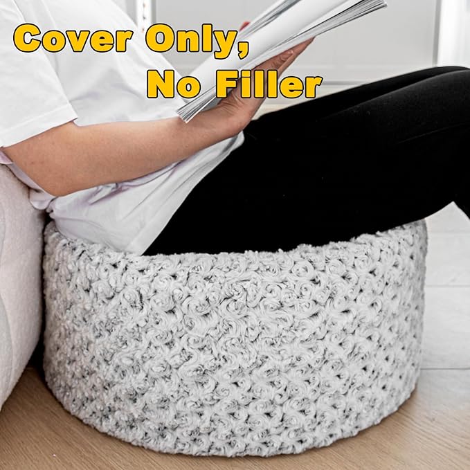 Asuprui Grey Pouf Ottoman Unstuffed Foot Rest 20x20x12 Inches Round Ottoman Pouf NO Filler Floor Poof Bean Bag Chair Foldable Floor Chair Storage for Living Room Bedroom Light Grey Cover ONLY