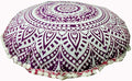 INDIAN CRAFT CASTLE 24" Pink Ombre Mandala Barmeri Large Floor Pillow Cover Cushion Meditation Seating Ottoman Throw Cover Hippie Decorative Zipped Bohemian Pouf Ottoman Pom Pom Cases 24" Round