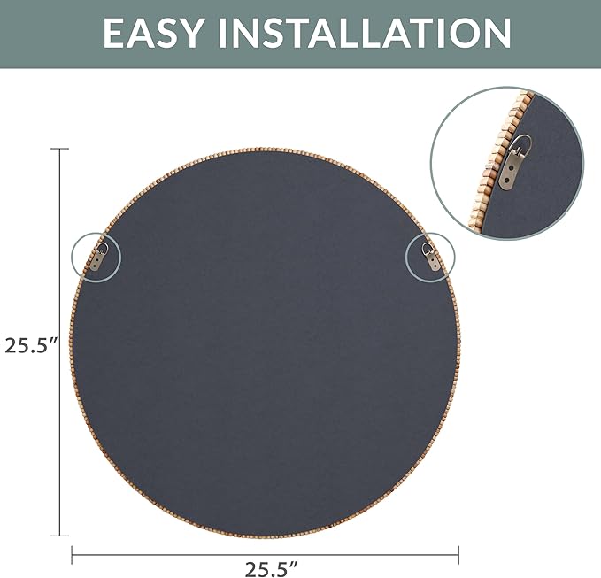 Barnyard Designs Rattan Bathroom Mirror – Rustic Farmhouse Style Handmade Wicker Rattan Frame - Boho Mirror for Nursery Wall Décor (25.5", Round)