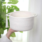 Small White Gift Basket Empty to Fill – SweetMemo Cute Decorative Woven Baskets with cellophane wrap for Kids, Baby Shower, Desk, Bathroom, Holiday Gifting – Mini Decor Cotton Rope Bin with Handles