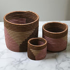 African Planter Baskets Sets of 3 Woven Sisal Baskets for Indoor Plant Pots Covers Home Decor Storage Organizer Gifts Zen Designs Arts and Crafts (Ocre, Tan, Pink)