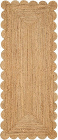 MDS 1 PC Handwoven Braided Jute Area Rug 2ft x 10ft Rectangle Scalloped Edge, 100% Natural Jute Rustic Farmhouse Reversible Accent Rug for Bedroom Living Room Hallway Entryway Kitchen (2' x 10')