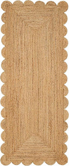 MDS 1 PC Handwoven Braided Jute Area Rug 2ft x 10ft Rectangle Scalloped Edge, 100% Natural Jute Rustic Farmhouse Reversible Accent Rug for Bedroom Living Room Hallway Entryway Kitchen (2' x 10')
