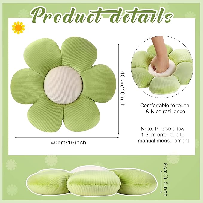 Coume 6 Pcs Flower Floor Pillows - 16 Inch Daisy Throw Pillows Cute Flower Decorative Floor Seat Cushions for Bedroom Home Sofa Chair Couch Decor(Yellow, Pink, Green with White Core)
