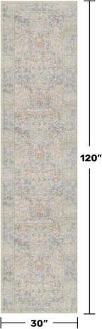 Beige Blue Washable 2'6"x10' Wide Hallway Runners, Kitchen Runner Rug, Non-Slip & Stain Resistant 10ft Long Floor Rug, Retro Lilic Boho Floral Décor