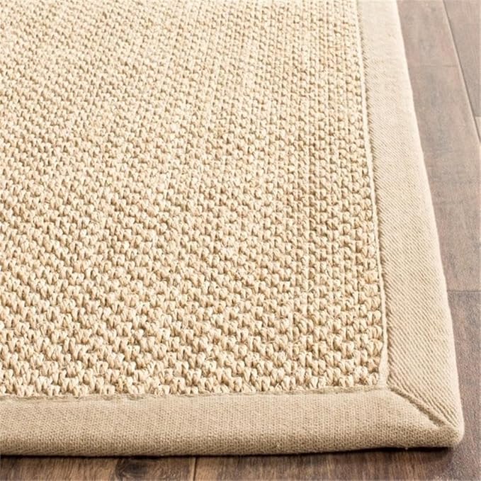 SAFAVIEH Area Rug 6' Square - Natural Fiber Collection - Maize & Linen Color, Sisal, Woven Design with Border (NF141B)