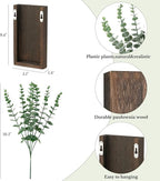 Dahey 2 Pack Wood Wall Planter Vase with Artificial Eucalyptus Farmhouse Wall Hanging Decor Pocket Planter for Indoor Fake Plants Greenery, Living Room Bedroom Kitchen Home Office Decoration
