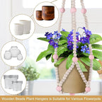 Hotfiary Plant Hanger Indoor Hanging Plant Holder Hang Planter Basket Wood Bead Decorative Flower Pot Holders Boho Farmhouse Rustic Decor Indoor Outdoor (Pot Not Included)