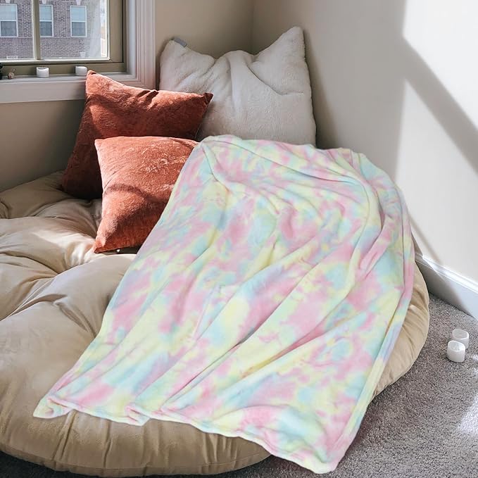 MACEVIA Tie Dye Rainbow Throw Blanket for Couch, Colorful Cute Blankets and Throws, Soft Fleece Flannel Plush Blanket for Chair Sofa Bed 260GSM, Suitable for All Seasons (Rainbow, 50"x60")