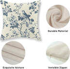 Chinoiserie Pillow Covers 18x18 Inch Set of 2 Blue Floral Bird Throw Pillows Vintage Blue Flower Decorations Pillow Cases Outdoor Chinoiserie Decor Farmhouse Linen Cushion Cover for Couch Home