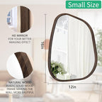 Irregular Wooden Framed Wall Mirror Modern Oval Asymmetrical Unique Hanging Mirror Artistic Wavy Mirror Decor Bathroom Vanity Bedroom Living Room Entryway Hallway Large Brown16 x12