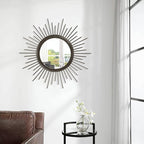 Large Sunburst Wall Mirror, Round Home Modern Metal Art Mirror for Bathroom Living Room Hallway Bedroom Balcony Farmhouse 24" x 24"