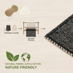 Black 20X30 Jute Rug Braided Construction - Farmhouse Woven Carpet - Mid-Century Modern Floor Covering for Entryway or Kitchen, 20" x 30"