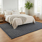 Navy 6x9 Jute Rug Braided Construction - Farmhouse Woven Carpet - Nautical Floor Covering for Bedroom Living Room, 6' x 9'