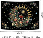 Racunbula Floral Plants Tapestry Sun and Moon Tapestry Retro Botanical Flowers Butterfly Tapestries Black Starry Sky Wall Art Vintage Boho Aesthetic Tapestries Wall Hanging for Bedroom
