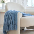 Simple&Opulence Soft Chenille Throw Blanket 50'' x 60'' - Cozy Fluffy Blanket with Fringe Tassel, Farmhouse Boho Blankets for Couch Bed Office Chair Gift Home Decor All Season Use, Blue