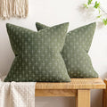 MIULEE Pack of 2 Decorative Burlap Linen Euro Sham Spring Throw Pillow Covers Modern Farmhouse Vintage Pillowcase Rustic Woven Textured Cushion Cover for Sofa Couch Bed 26x26 Inch Olive Green