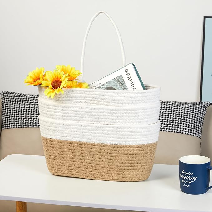 DULLEMELO Hanging Storage Basket for Organizing, 3-Tier Over The Door Organizer, Woven Wall Basket Decor Hanging Baskets for Storage, Versatile Storage for Every Room‌, White&Jute