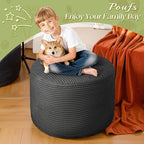 Round Corduroy Ottoman Foot Rest Pouf for Living Room Couch - Soft Plush Shredded Foam Filled Hassock Stool, Comfy Footstool