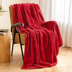 MIULEE Red Fleece Throw Blanket for Couch 300GSM Super Soft Lightweight Plush Striped Throws, Red Warm Cozy Breathable Ribbed Flannel Blanket for Bed/Sofa, Twin Size 60"x80"