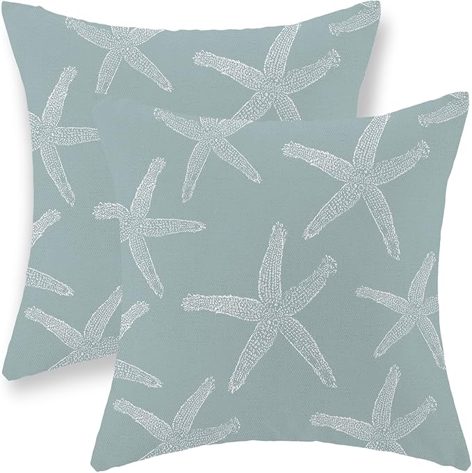 Seafoam Blue Starfish Pillow Covers 18x18 Inch Set of 2 Coastal Throw Pillows Summer Nautical Ocean Beach Theme Decorative Pillowcase Outdoor Farmhouse Decor Cushion Case for Home Bedroom