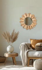 Rustic Driftwood Round Wall Mirror – Natural Wooden Frame Decorative Mirror for Farmhouse Coastal Boho Home Décor – 12" Sizes for Bathroom, Living Room, or Entryway