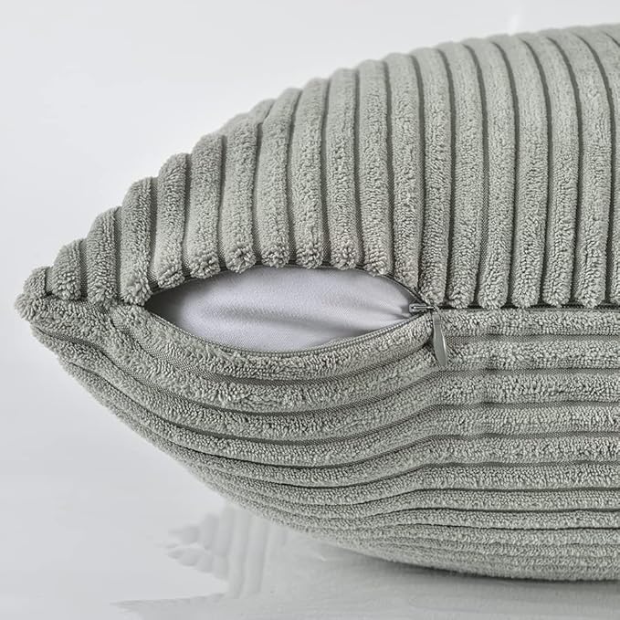 Fancy Homi 2 Packs Grey Lumbar Decorative Throw Pillow Covers 20x28 Inch for Living Room Couch Bed Sofa, Rustic Farmhouse Boho Home Decor, Soft Striped Corduroy Rectangle Accent Cushion Case 50x70 cm