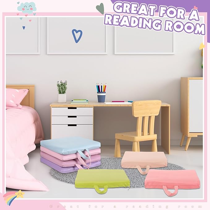 Sawysine 12 Pcs Floor Cushions Classroom Flexible Floor Seating with Handle for Kids in Home School Classroom Kindergarten Daycare Nursery(Fancy Color,Square)