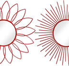 3 Pack Metal Mirrors for Wall Sunburst Wall Mirrors Home Décor Decorative Hanging Wall Art for Living Room Bedroom Entryway (Red, Flower+Sunburst)