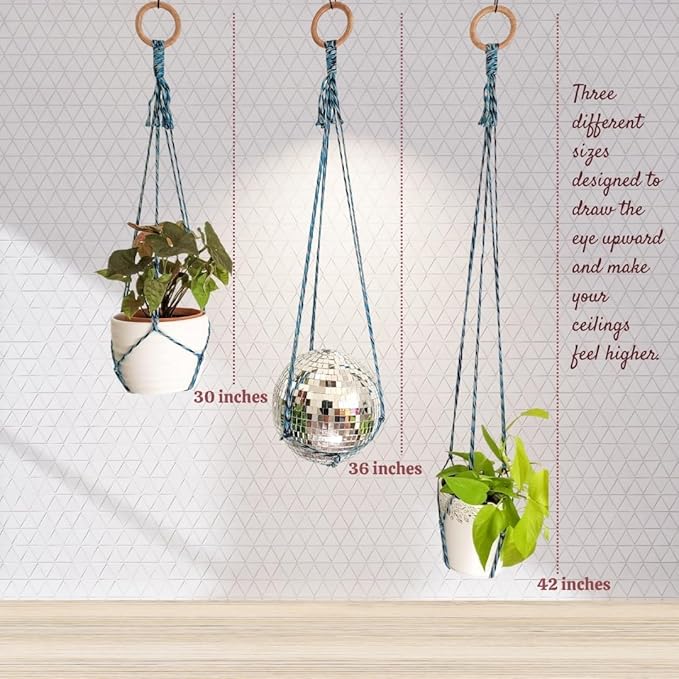 Set of 3 Macrame plant hanger for pots 4-10” live plants indoor and outdoor decor hanging plant holder Boho décor Plant stand Indoor plant shelf for Hanging planter for plant pots (Coastal Breeze)