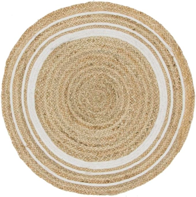 Unique Loom Braided Jute Collection Classic Quality Made Natural Hand Woven with Coastal Design Area Rug (3' 3 x 3' 3 Round, Natural/ Ivory)