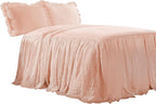 Lush Decor Ruffle Skirt Bedspread Set - 3-Piece Luxurious Farmhouse Bedding - Elegant Ruffle Detail - Timeless Style - Soft Lightweight Sheets - King, Blush