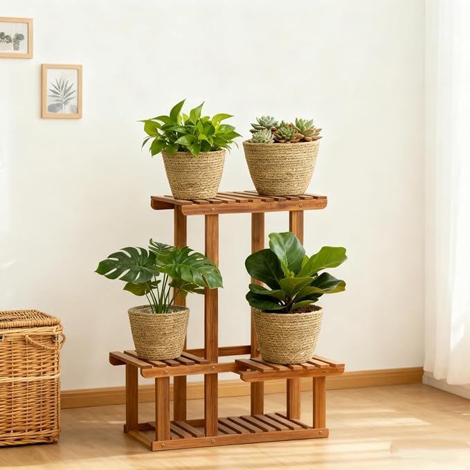 4 Pcs Seagrass Planter Basket Flower Pots with Plastic Liners 5.1 in,7 in, 9 in,10.2 in Hand Woven Plant Basket with Flower Pot Chain, Perfect for Indoor Outdoor Flower Pots Decoration