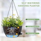 2 Pack 12 Hanging Flower Pots with Chains Self Watering Plastic Planters for Indoor Outdoor Plants, Sturdy Triangular Iron Chain Design for Garden PorchPlastic Hanging Flower pots (2, Black)