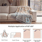 CASAAGUSTO Boho Throw Blanket - Green and Beige Decorative Blankets with Tassel, Printed Flannel Bohemian Blanket for Chair, Bed, Sofa, Couch(60 * 80, Green and Beige)