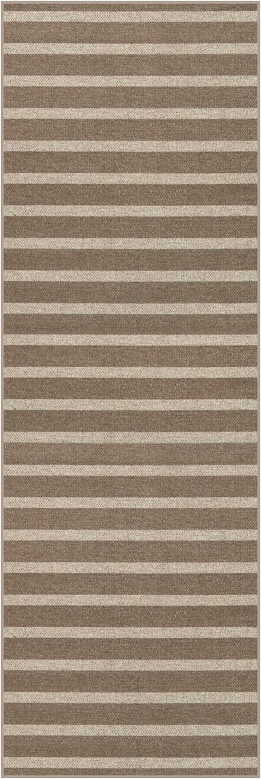 Lahome Elance Striped Easy Jute Hallway Runner Rug, 2x6 Kitchen Mats for Floor Washable Entryway Runner, Farmhouse Neutral Indoor Outdoor Carpet for Hallway 6ft Entry Laundry, Khaki