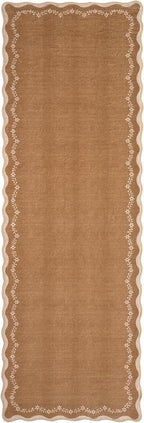 GarveeHome 2.5x8 Scalloped Washable Runner Rug for Kitchen, Soft Brown Long Hallway Runner Non Slip Entryway Rug Farmhouse Thin Laundry Mat Stain Resistant Carpet for Bathroom Beside Rug