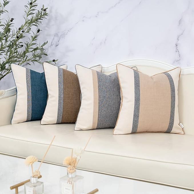 Yangest Patchwork Pillow Cover 20x20 Inch Luxury Cotton and Linen Cushion Cover Square Pillowcover for Couch Bedroom Living Room, Khaki