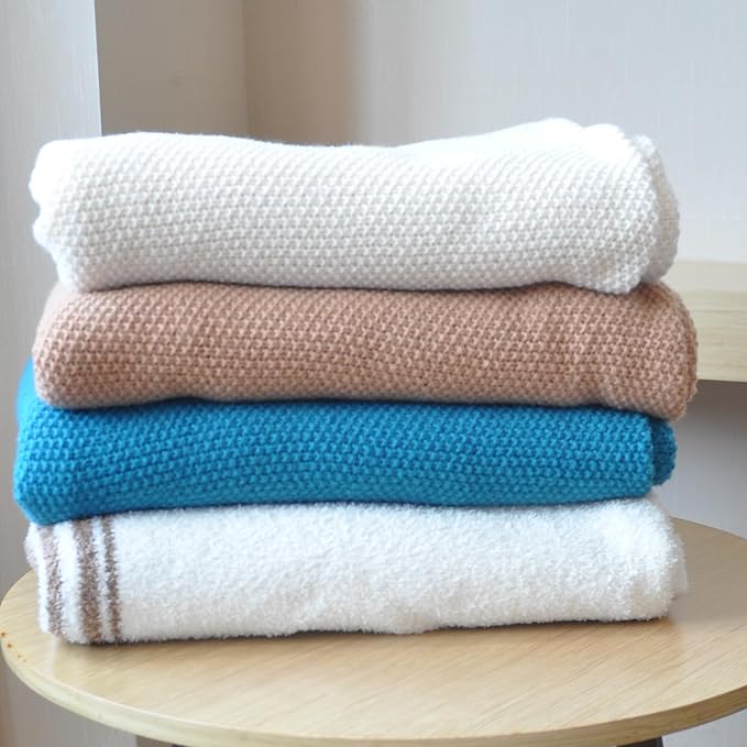 Knitted Full Size Throw Blanket - Lightweight Breathable Summer Soft Blanket of Polyester Imitation Cotton for Anti-Static,Luxury Throws for Bed, Couch and Sofa,Cream Cooling Throw Blanket
