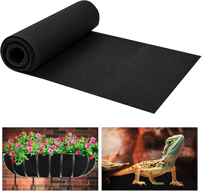 16 x 120 Inch Felt Planter Liner Roll Non-Woven Fabric Coconut Basket Liner Alternative Plant Liner Roll Black Coco Liners Roll Replacement Easy to Cut for Planter Hanging Flower Basket Window Box