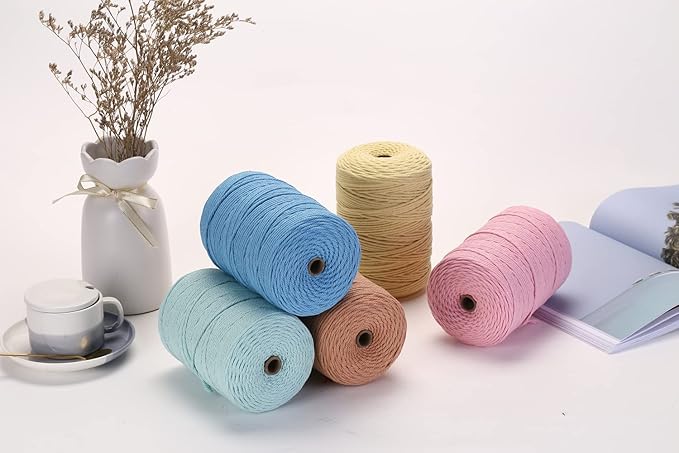Cotton Macrame Cord 3mm 328yards Natural Colored Macrame Supplies, Soft Craft Cotton Rope for Plant Hanger Wall Hanger Dreamcatcher (Dark Khaki)