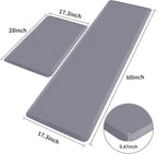 HappyTrends Kitchen Mat,17.3"x28"+17.3"x60" Grey, Cushioned Comfort Anti-Fatigue Waterproof Floor Mat Kitchen Rugs, Thick Perfect Ergonomic Foam Standing mat for Kitchen, Home, Office, Laundry
